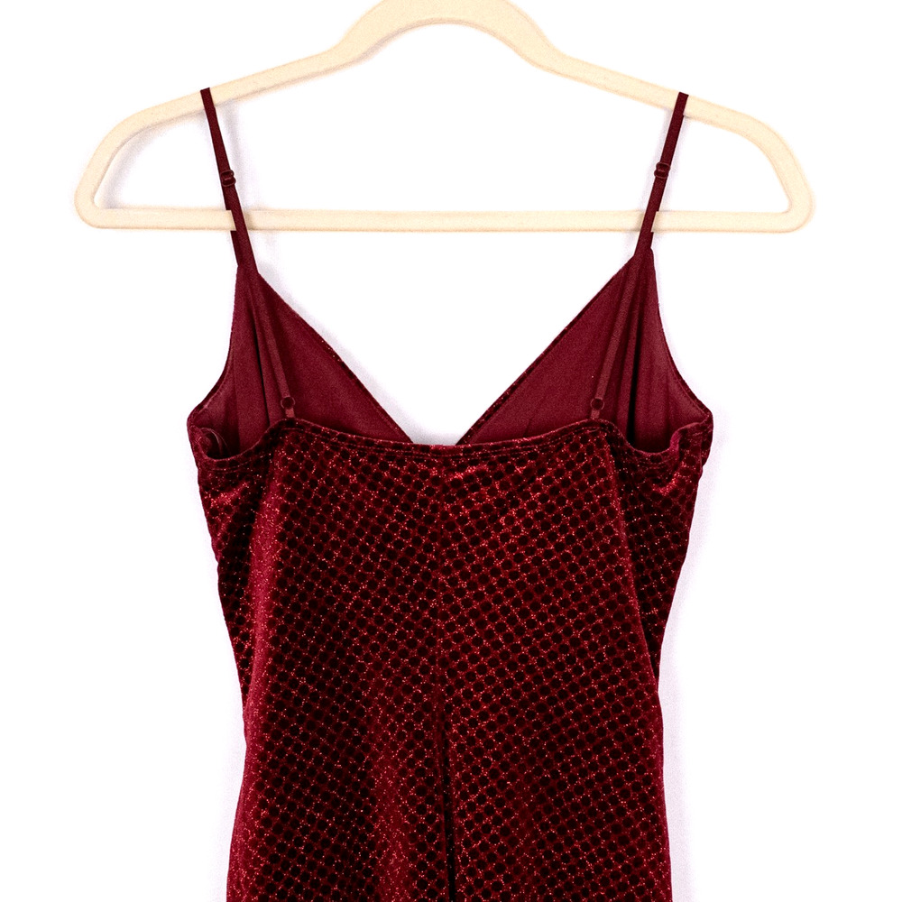 Velvety Velour Glittery Burgundy Cocktail Event Dress Juniors SMALL Asymmetric - Picture 4 of 5